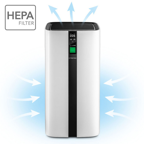 Advantageous air flow principle: The air contaminated with pollutants and suspended matter is sucked in near the ground to be purified thanks to the highly efficient HEPA filter technology. The air will then be blown black into the room from the upper side of the device without producing draughts.