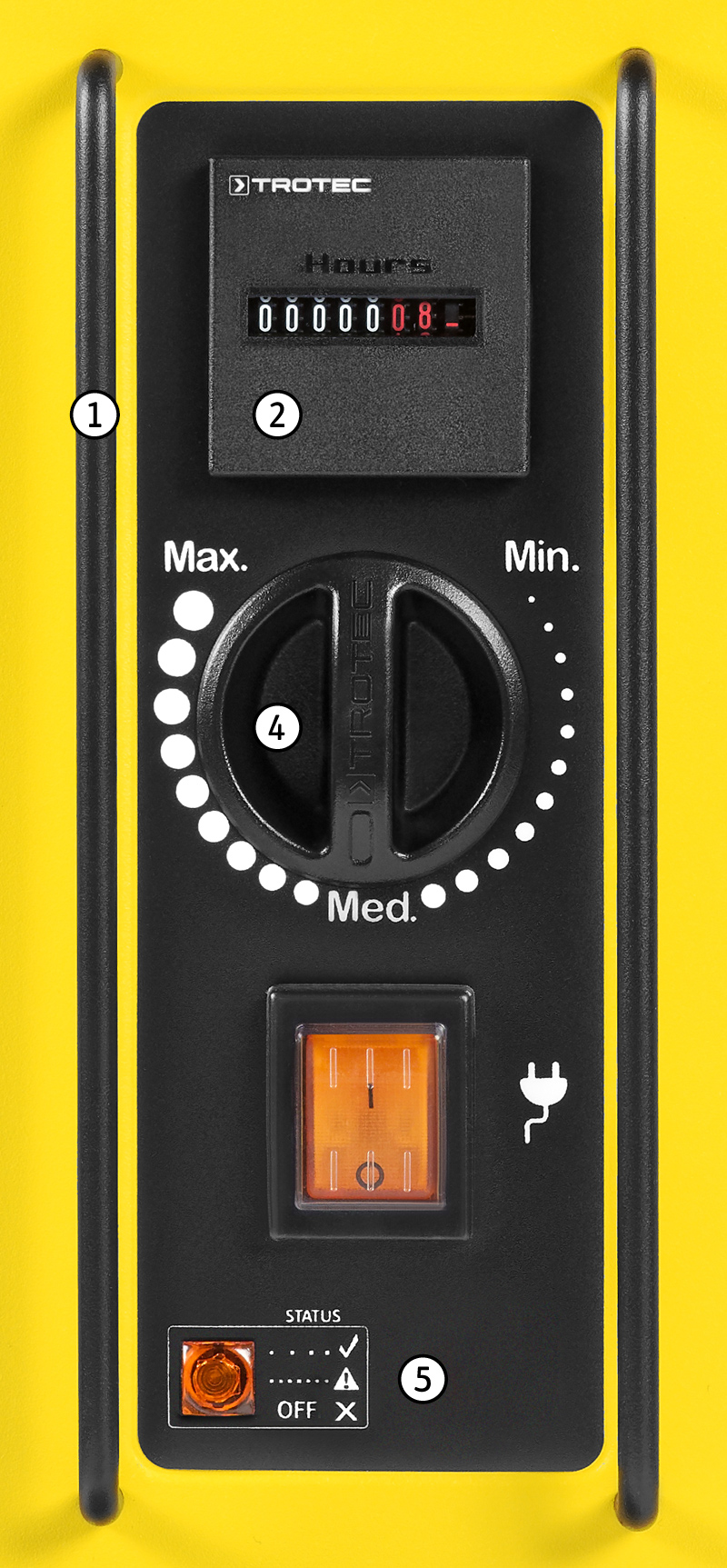 Clearly arranged control panel – protected by protective bars.