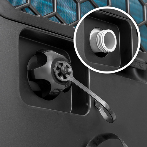 In order to continuously drain the condensation water, a pipe can be connected on the rear of the device.